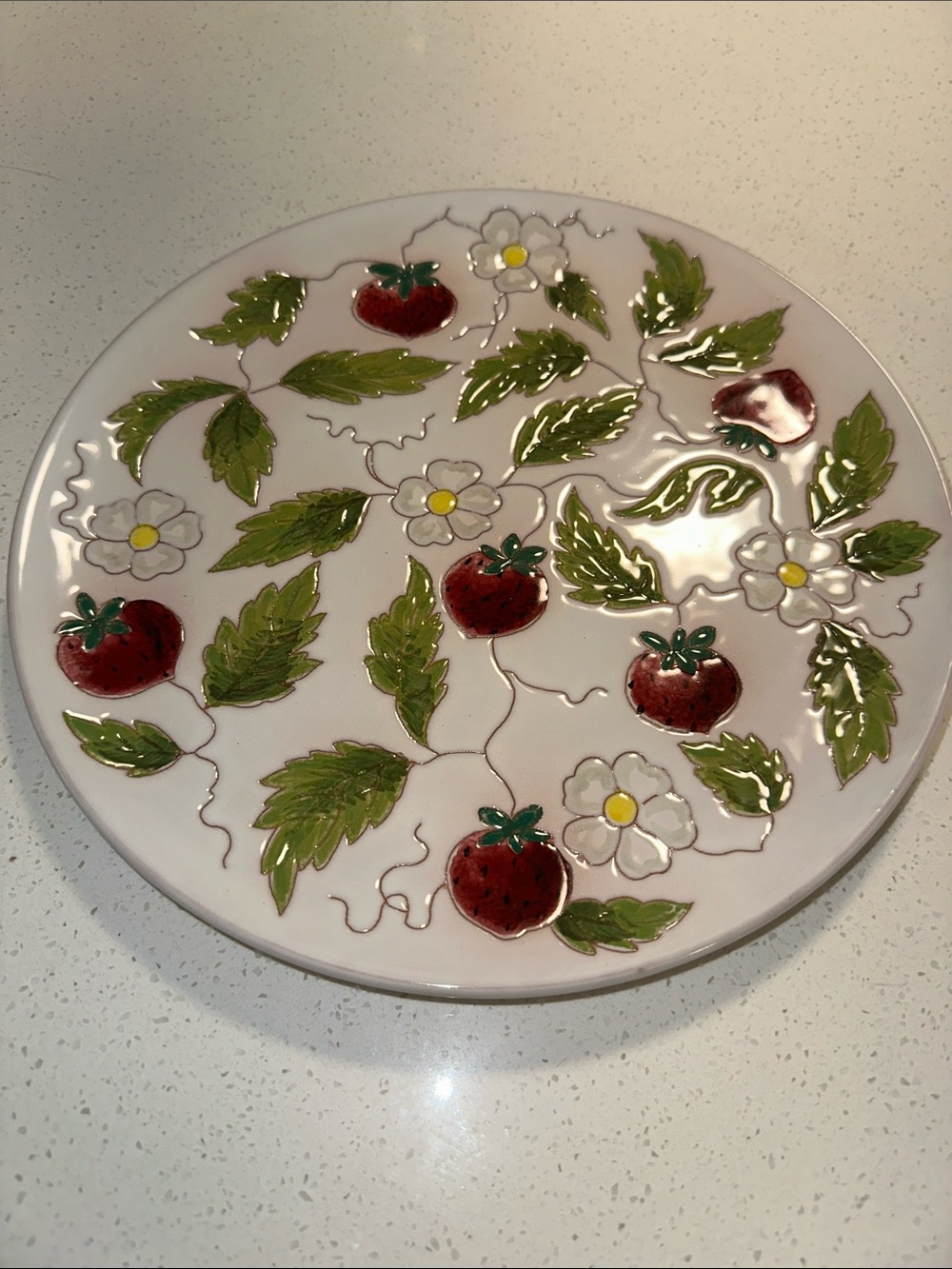 Strawberry & Floral Ceramic Serving Plate -Pink, Red,Green.